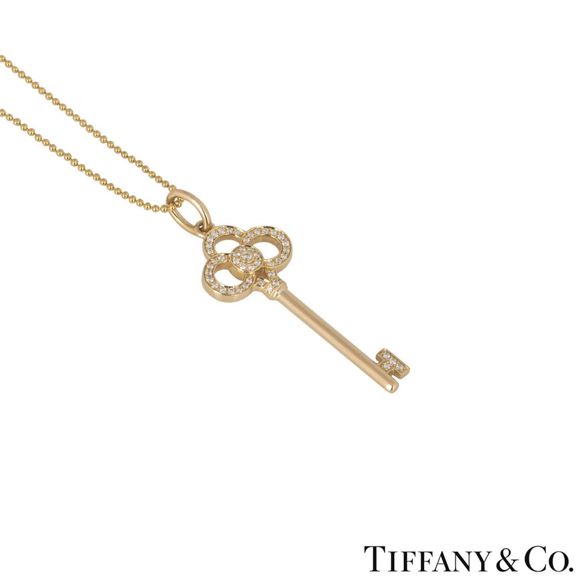 Tiffany Keys mini crown key pendant in 18k rose gold with diamonds.